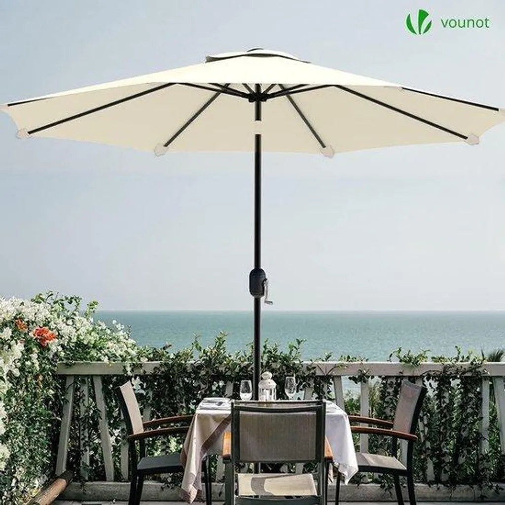Parasol articulé anti-UV 270 cm beige avec toile résistante soleil