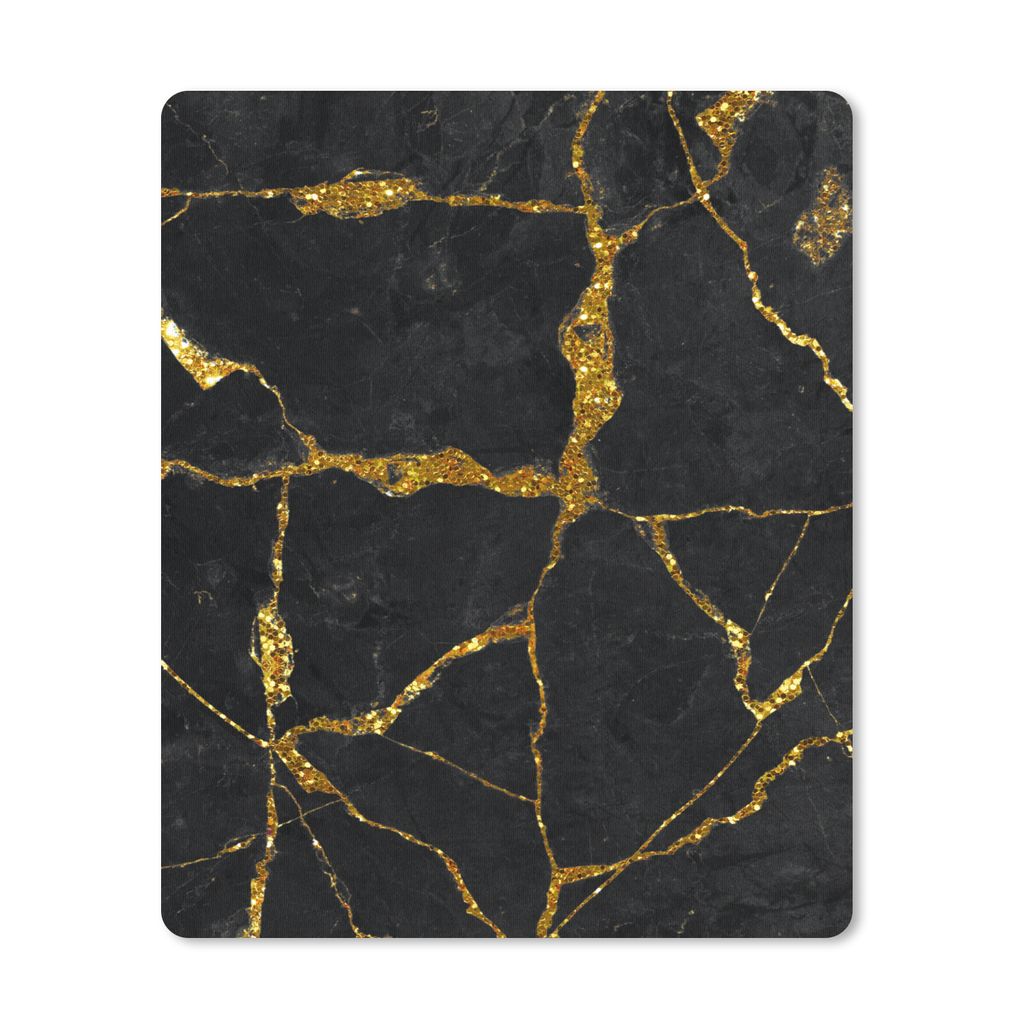 MuchoWow Mauspad Mousepad Marmor - Gold - Schwarz - Marmoroptik - Glitter 19x23 cm - Mousepads - Maus Mat - Pad - Mausunterlage - Mauspads - Spielen