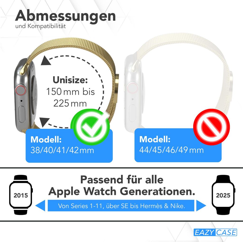 EAZY CASE Apple Watch Armband Metall 38mm/40mm/41mm verstellbares Ersatzarmband, iWatch, modern in Gold