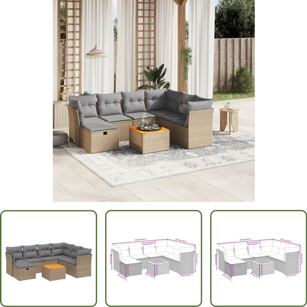 The Living Store 8-tlg. Garten-Sofagarnitur mit Kissen Beige Poly Rattan
