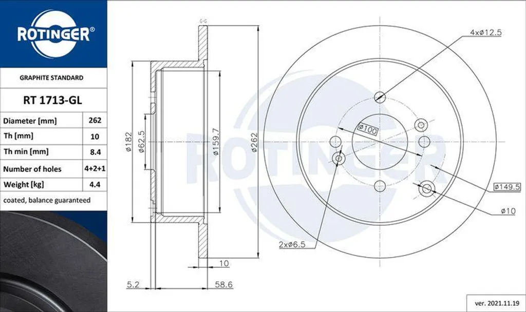 Disque de frein anticorrosion ROTINGER RT 1713-GL série Graphite