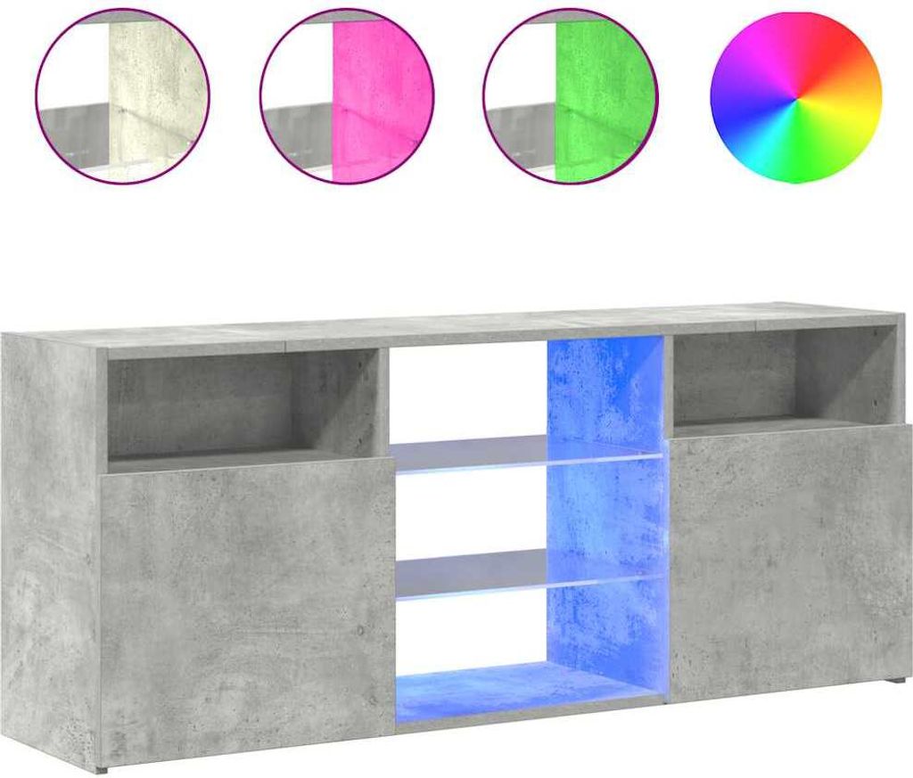 A TV stand with LED lighting.