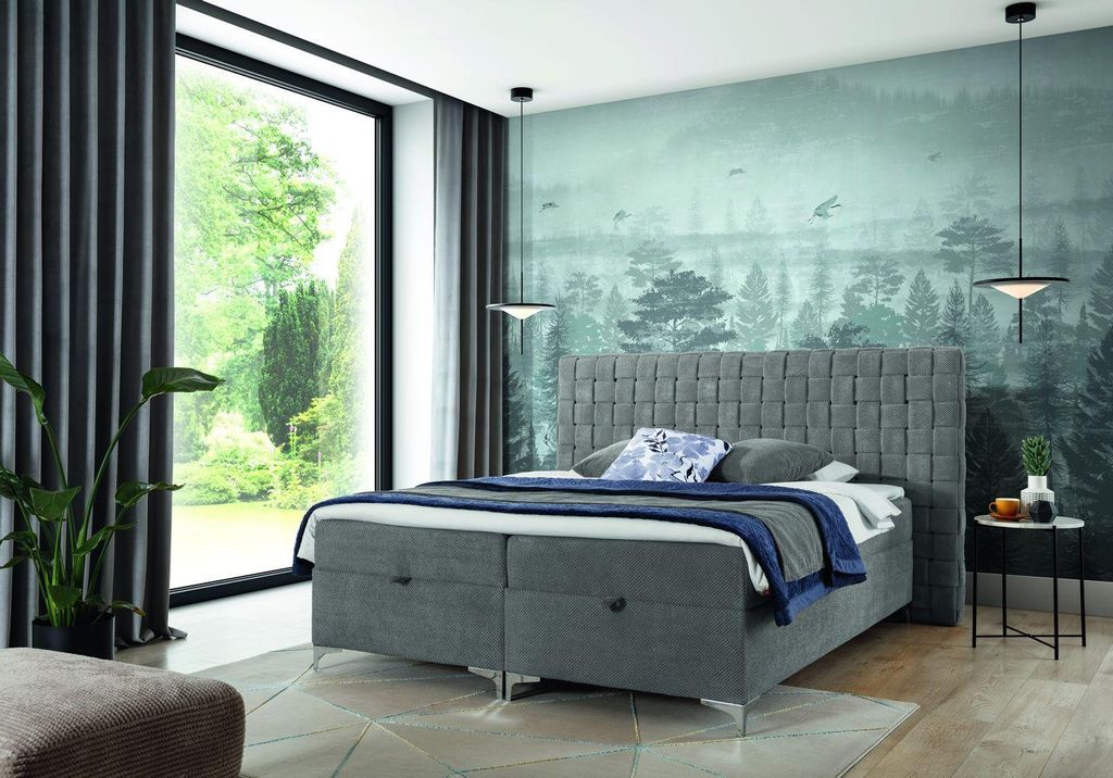 Doppelbett 160x200 ARETA mit Stauraum - grau + GRATIS Matratzenauflage