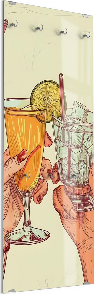 DEQORI Kleiderhaken aus Glas 50x125 cm 'Prost in Pastell' Wand Garderobe Paneel Haken