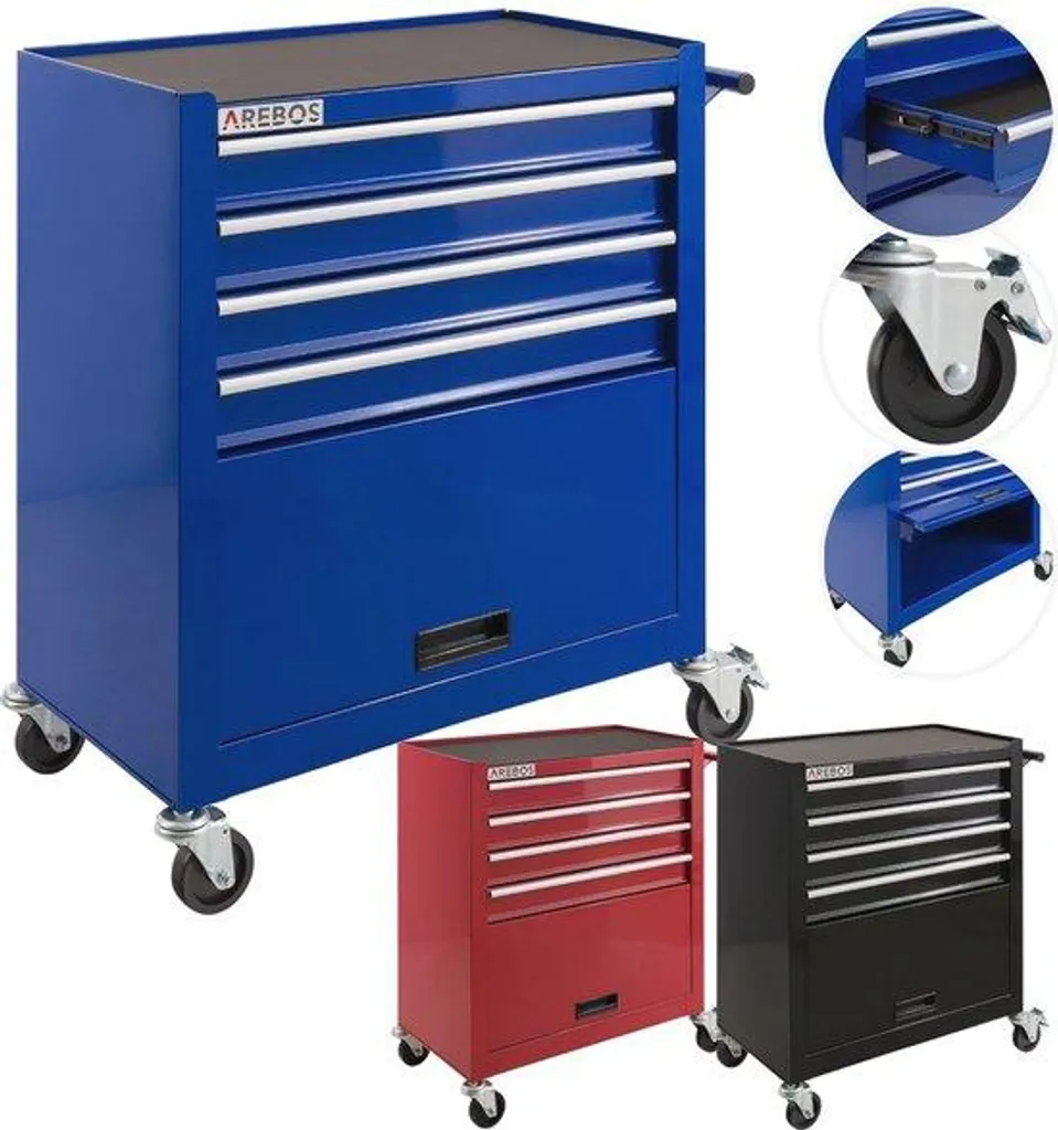 Chariot de rangement outils pour garage avec 4 bacs et freins de sécurité