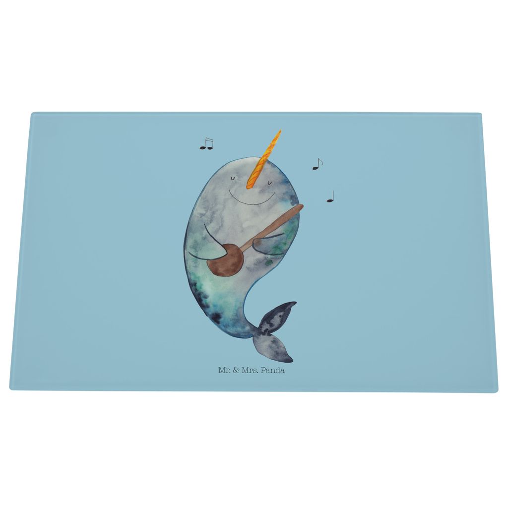 Mr. & Mrs. Panda Schneidebrett Aus Glas Narwal Gitarre - Blau Pastell - Geschenk, Glasschneidebrett, Probleme, Schneidplatte, Glasbrett Küche, Mee...