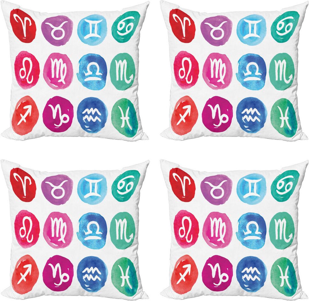 ABAKUHAUS Tierkreis Kissenbezug Set (4 Stück), Aquarell-Effekt Runden, Moderner Doppelseitiger Digitaldruck, 50 cm x 50 cm, Mehrfarbig