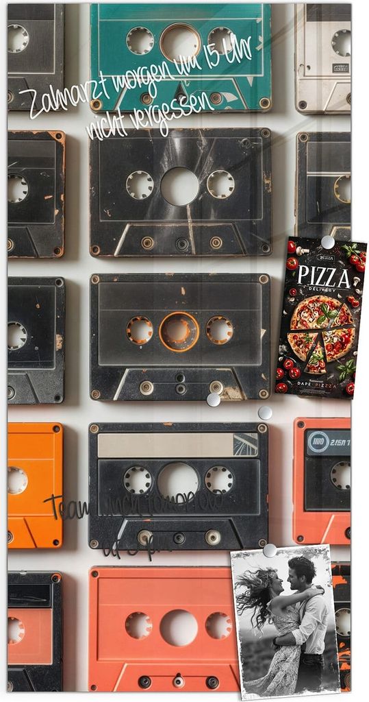Magnettafel 50x100cm Pinnwand Whiteboard beschreibbar - Vintage Kassetten Plakat