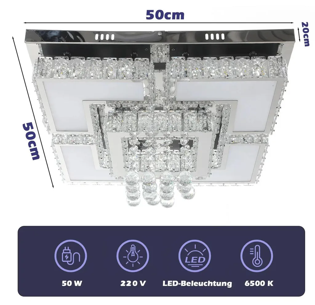 Plafonnier LED Cristal 50W - Fini la Lumière Trop Vive ou Trop Faible