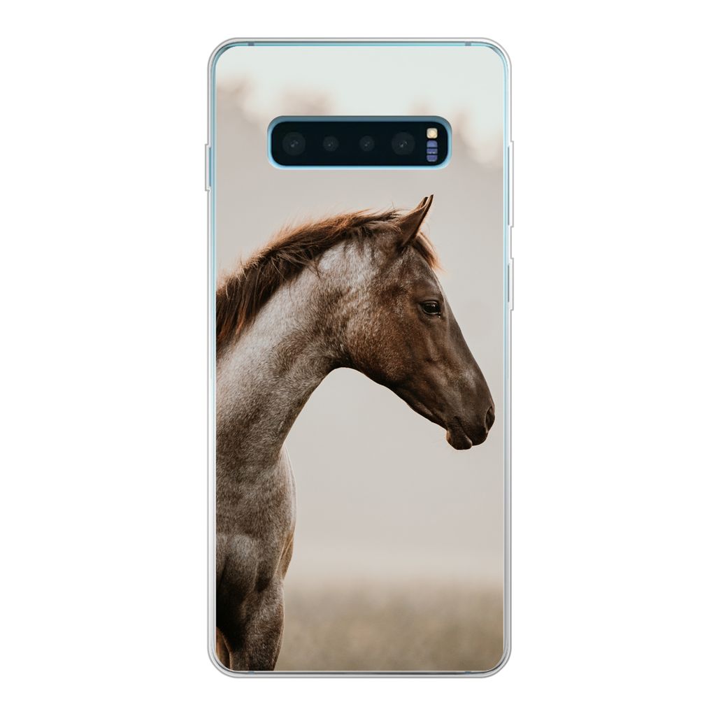 MuchoWow Handyhülle Schutzhülle Hülle für Samsung Galaxy S10 Lite Pferd - Nebel - Natur Silikon Softcase Handy Hülle - Schutz