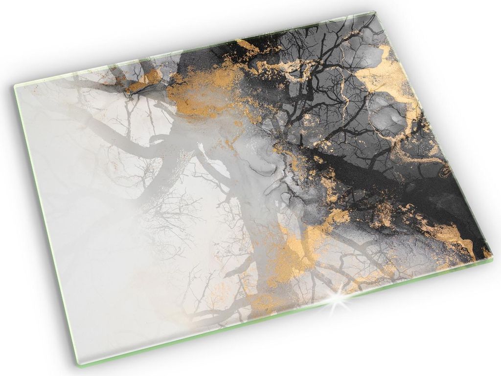 Grabkerze Untersetzer Glastafel Gummifüße Motiv - 52x40 cm - Abstraktion mit Gold