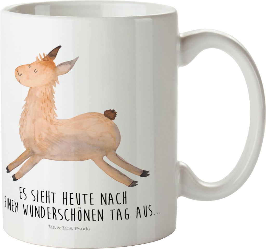 Mr. & Mrs. Panda Pott Lama Springen - Weiß - Geschenk, Kindergarten Becher, Plastikbecher, Guten Morgen, Lamas, Freundin, Kunststoffbecher, Liebes...