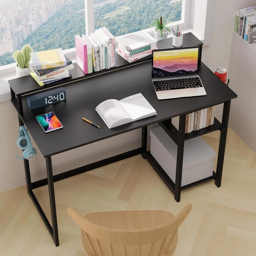 Bureau Gaming Noir 100x50 - Support Écran pour Gain de Place - 7