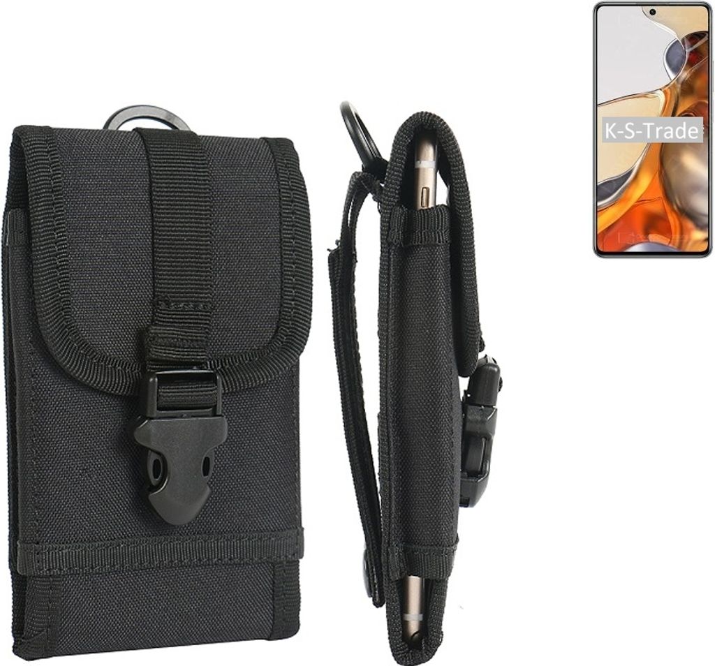K-S-Trade Holster Handy Hülle kompatibel mit Xiaomi 11T Holster Handytasche Gürtel Tasche Schutz Hülle Robust Outdoor schwarz