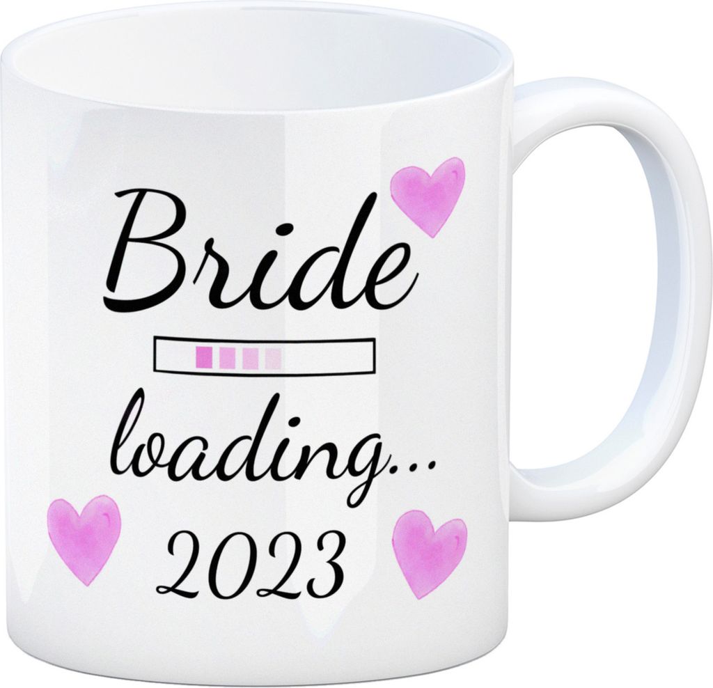 Bride loading Tasse Kaffeetasse 2023 mit rosa Herzen