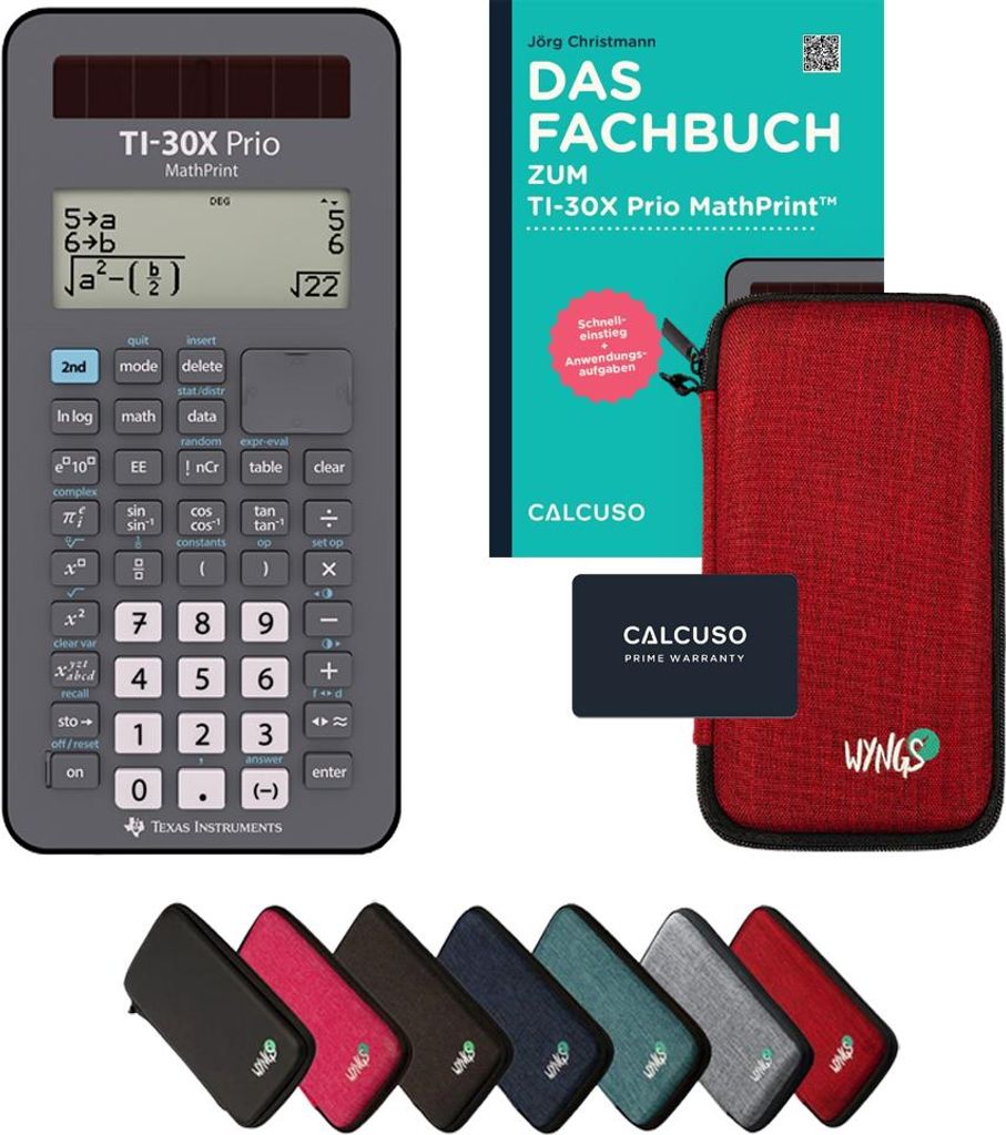 TI-30X Prio MathPrint inkl. Schutztasche Rot & Fachbuch (80 Seiten, DIN A5) – Wissenschaftlicher Rechner – Smart Set