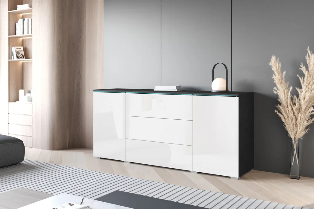 Commode design 150 cm bicolore (blanc brillant/matera) - Collection VEVE - 2