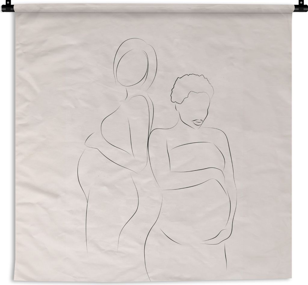 MuchoWow Wandteppich Wandbehang Frau - Schwangere - Strichzeichnung 150x150 cm Tapisserie Dekoration Wandtuch - Wohnaccessoires - Modernes
