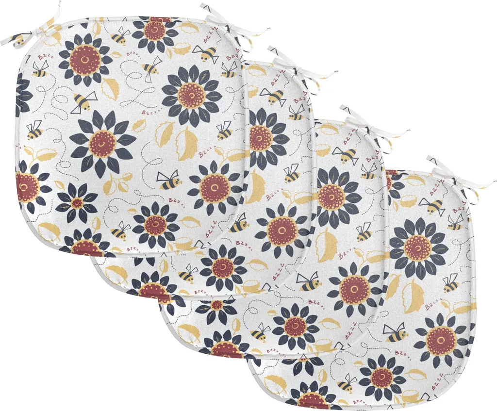 Lot de 4 Coussins de Chaise ABAKUHAUS Tournesols et Abeilles 40x40 cm