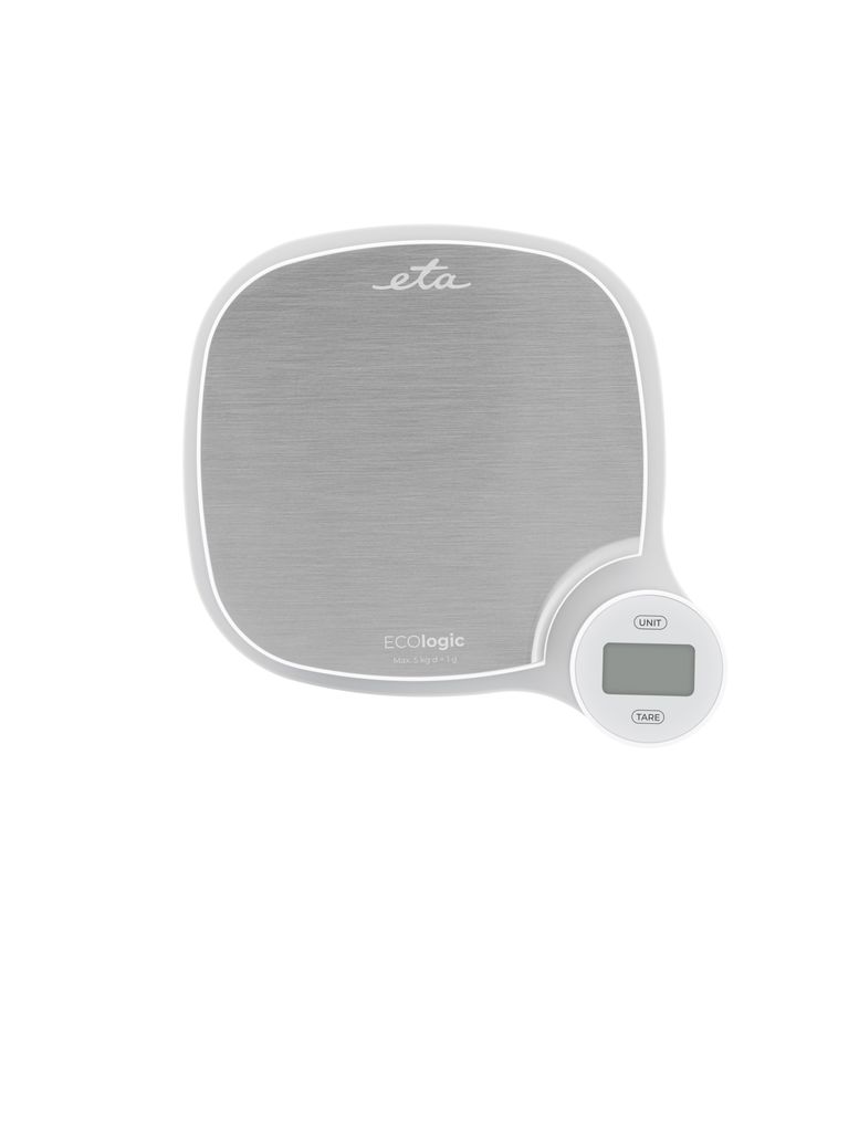 ETA Küchenwaage ECOlogic I Digital I bis zu 5kg Tragkraft I LCD-Display I Tare Funktion I +/- 1g Messgenauigkeit I Dynamoprinzip I Edelstahl