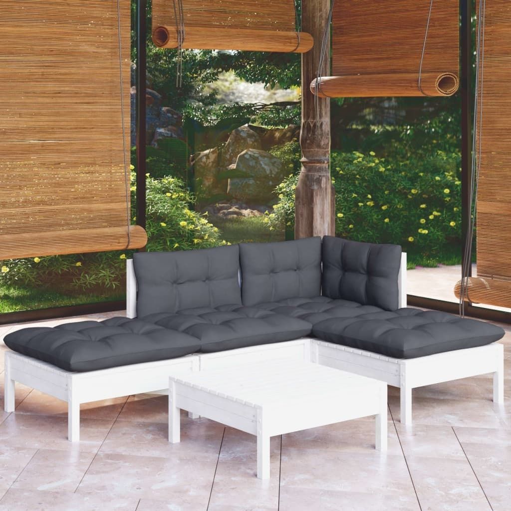 Maison Exclusive - 5-tlg. Garten-Lounge-Set mit Kissen Weiß Kiefernholz