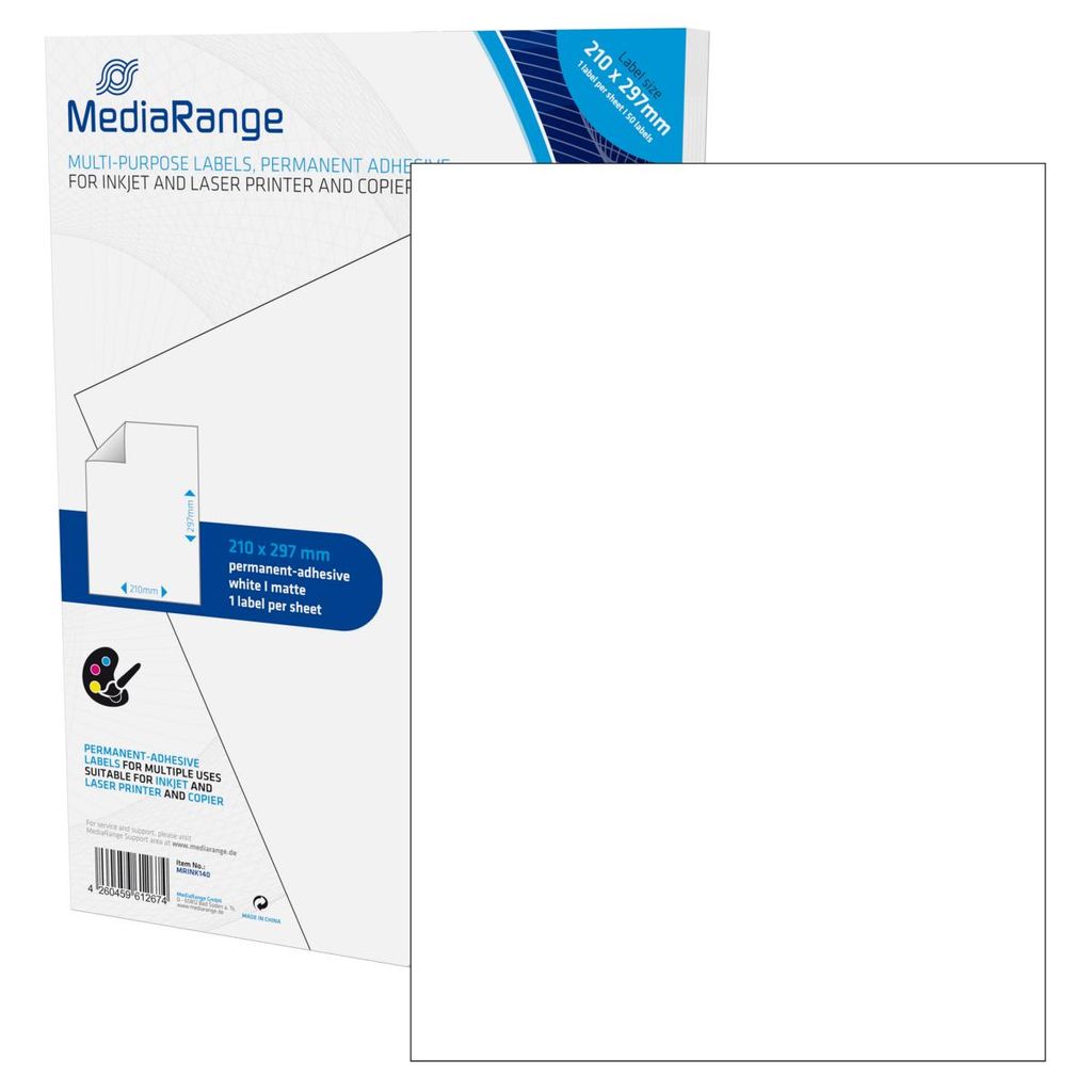 MediaRange MRINK140, Weiß, Permanent, 210 x 297, A4, Matte, Produktbild 