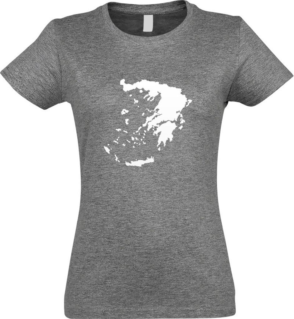 Kiwistar - T-Shirt tailliert - Damen - Graumeliert - Griechenland Umriss Kontur - mit Motiv Bedruckt - Funshirt Design - Sport - Freizeit - Damen - L