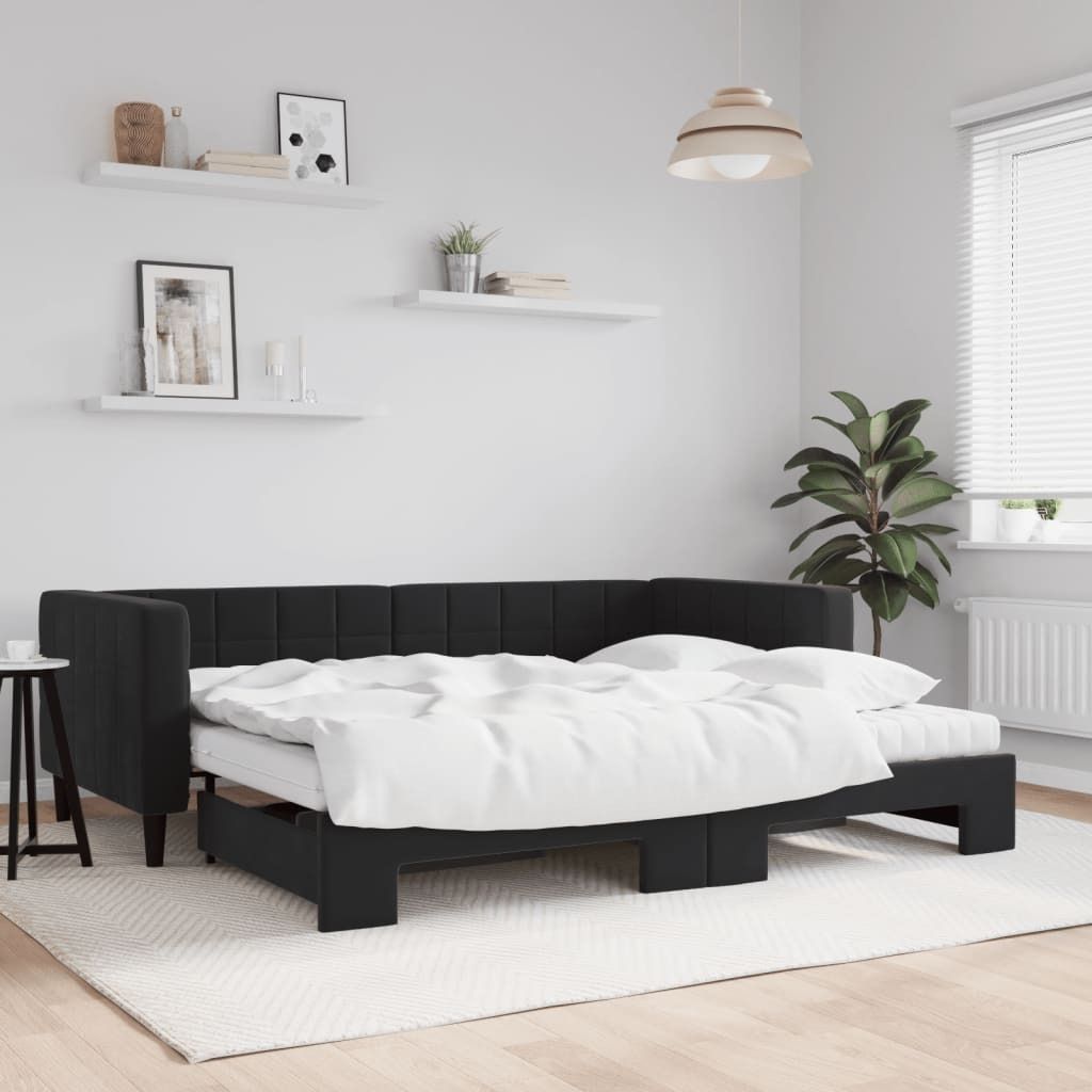 Möbel Tagesbett Ausziehbar mit Matratzen Schwarz 90x190 cm Samt - Klassische Betten 3196730
