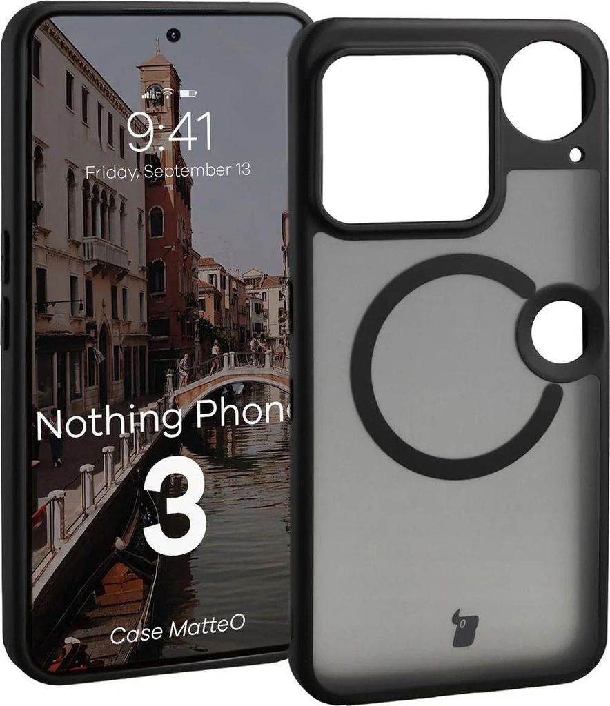 Handyhülle mit Magnetring für Nothing Phone (3), Bizon Case MatteO, Getönt-Schwarz