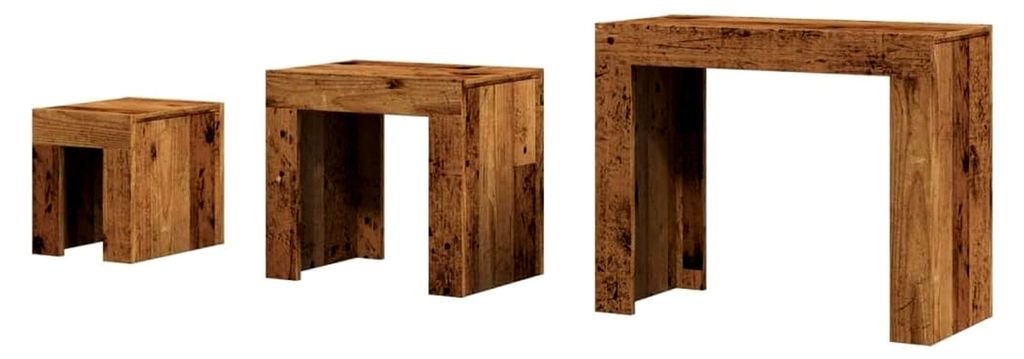 3-teiliges Satztisch-Set, Couchtisch für Wohnzimmer und Büro, Nachttisch für Schlafzimmer, Beistelltisch, Altholz-Optik