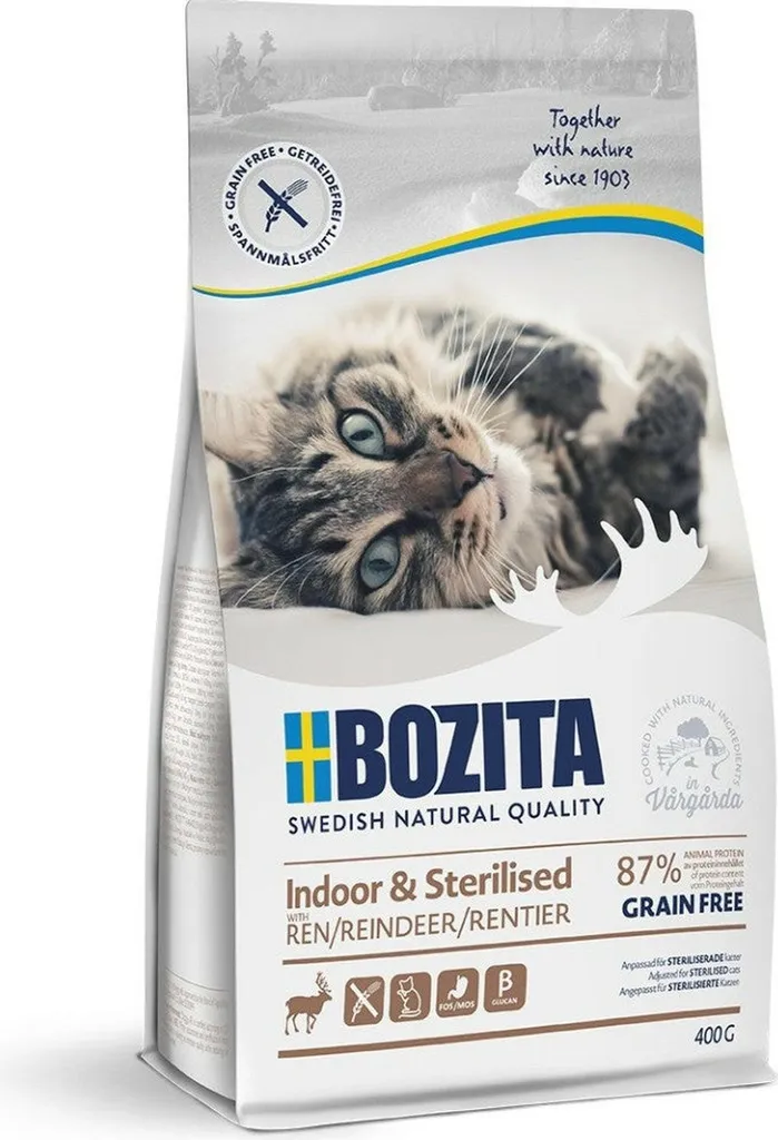 Bozita Indoor & Sterilised Senza Cereali con Renna 400g - Cibo Gatto
