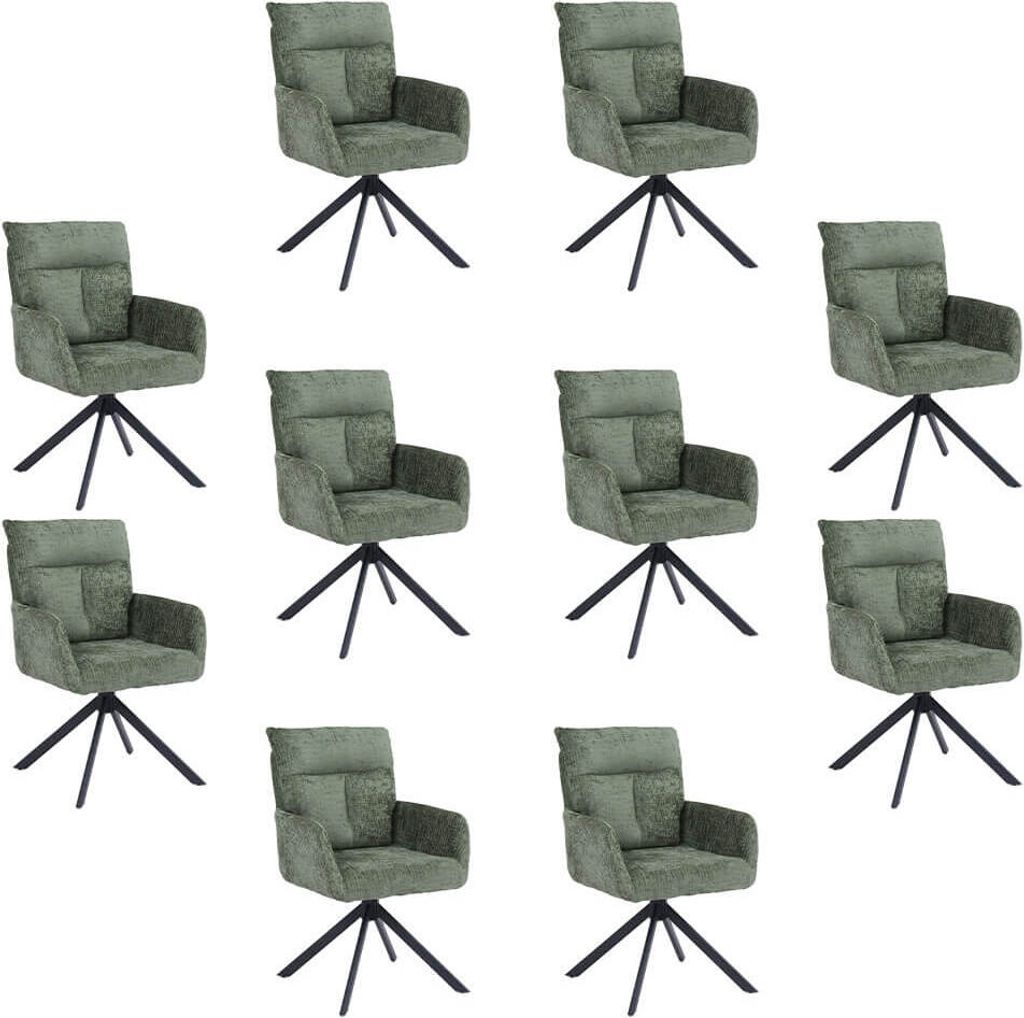 HOME DELUXE Esszimmerstuhl mit Armlehne ALUNA Chenille - 10er Set Grün I Küchenstuhl, Polsterstuhl, Designstuhl, Armlehnstuhl, Armlehne, Lehne, G...