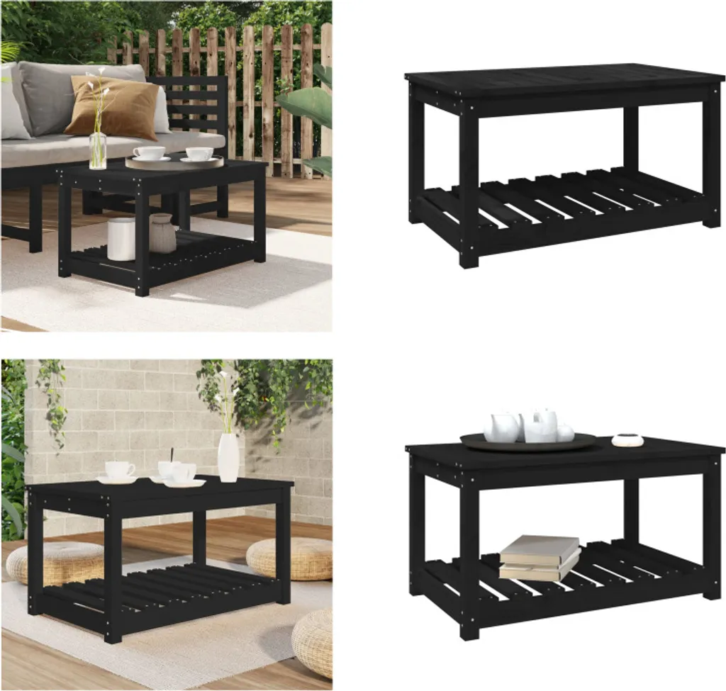 Tavolo Patio Rustico vidaXL in Pino Massiccio Nero - 82,5x50,5 cm