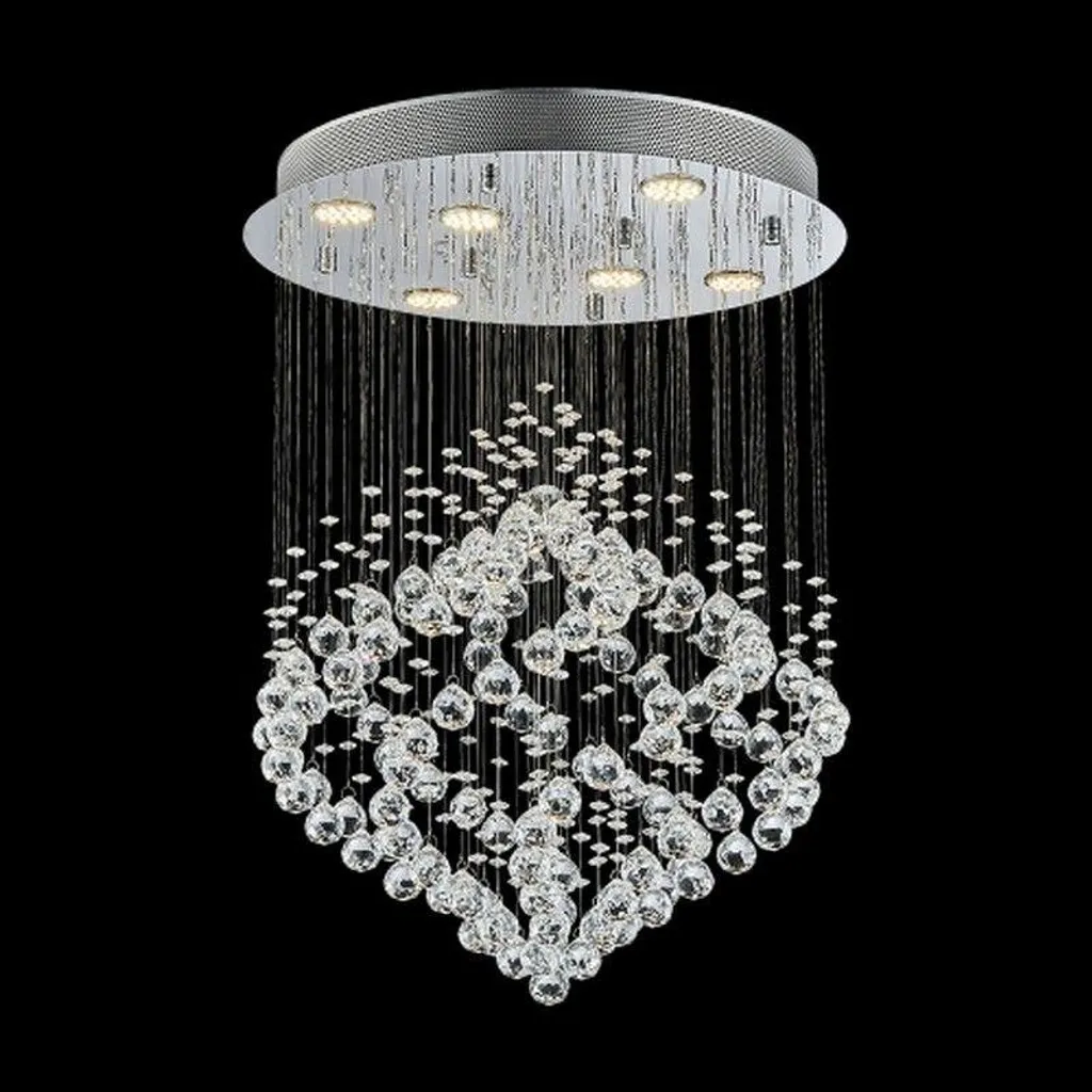 Lustre Plafonnier Moderne 6 Lumières GU10 en Inox et Verre Transparent