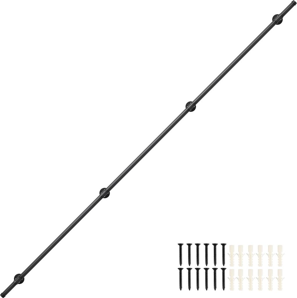 Jayseuw Handlauf Verzinktes Stahlrohr Geländer Pulverbeschichtung Schutzbügel Treppe Innen und Außen Schwarz 300cm