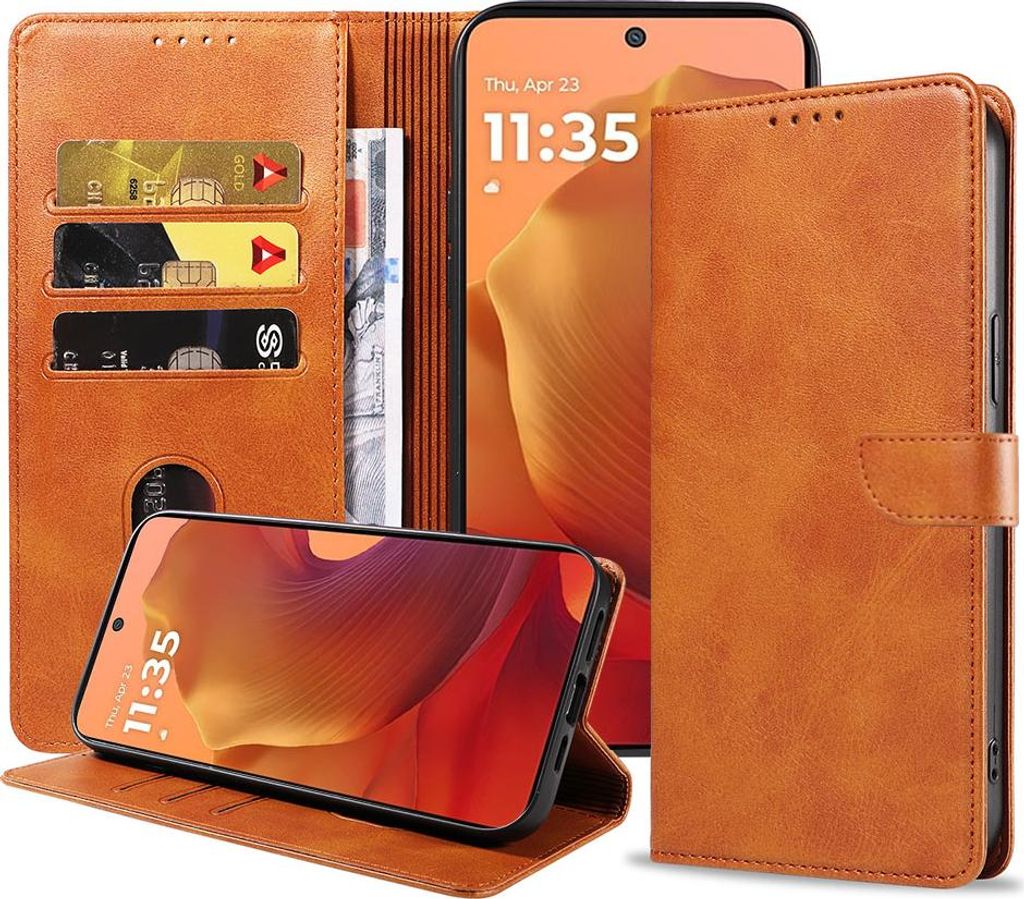 Geeignet für Motorola Moto G15 Handytasche Kunstleder mit Magnetlippe und Kartenhalter Buchhülle mit Klappe - Wallet Case mit Kartenfach - Braun ...