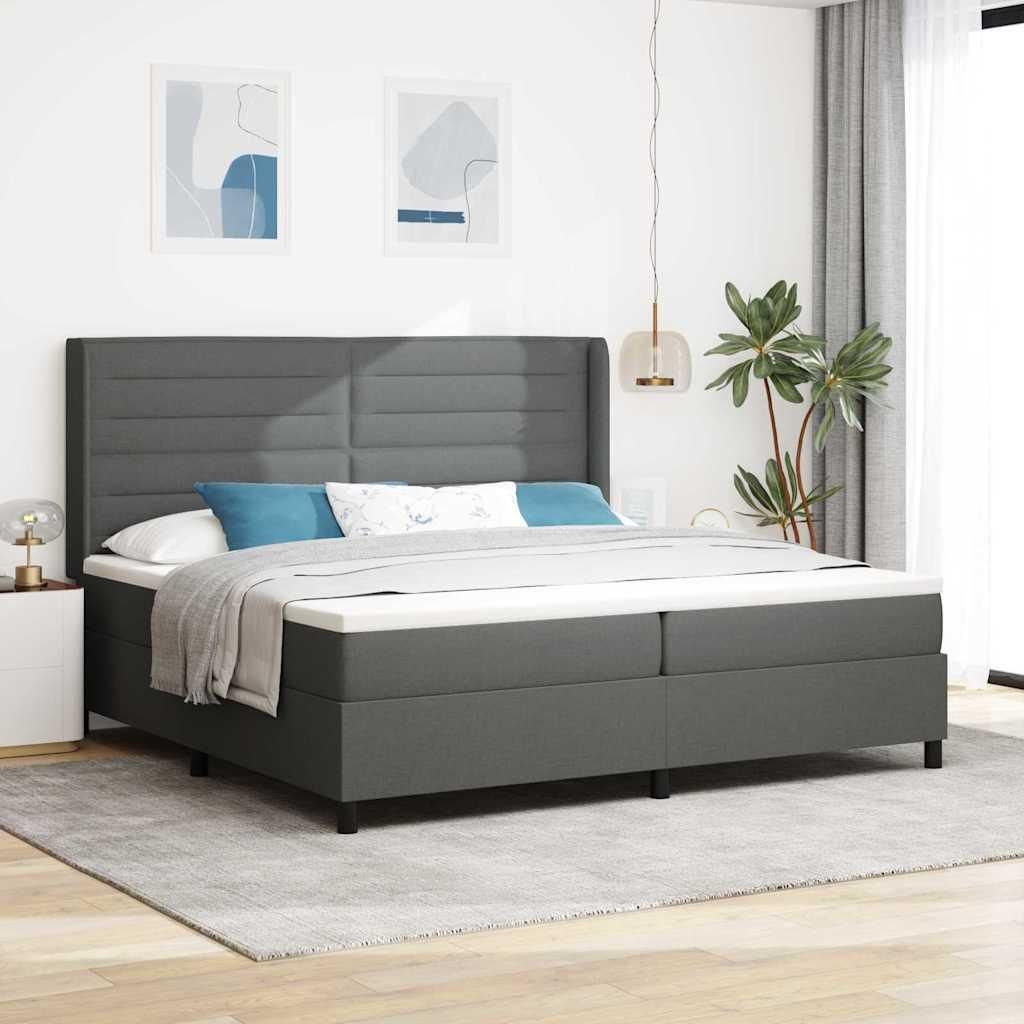 Maison Exclusive - LED Boxspringbett mit Matratze Dunkelgrau 200 x 200 cm Stoff