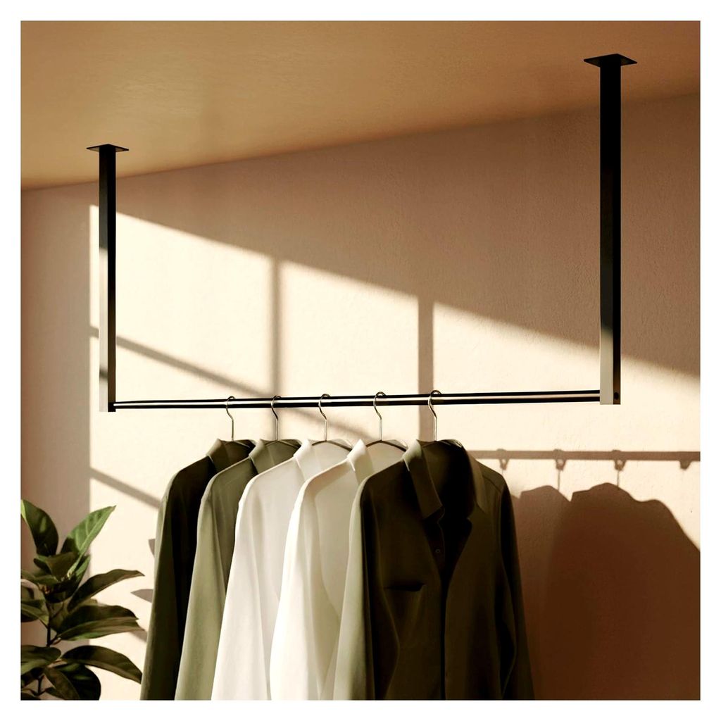 Kleiderstange Fenton I Kleiderständer für Deckenmontage I Garderobenstange aus Metall I für Flur, Garderobe und Schlafzimmer, Größe: 100x60 cm