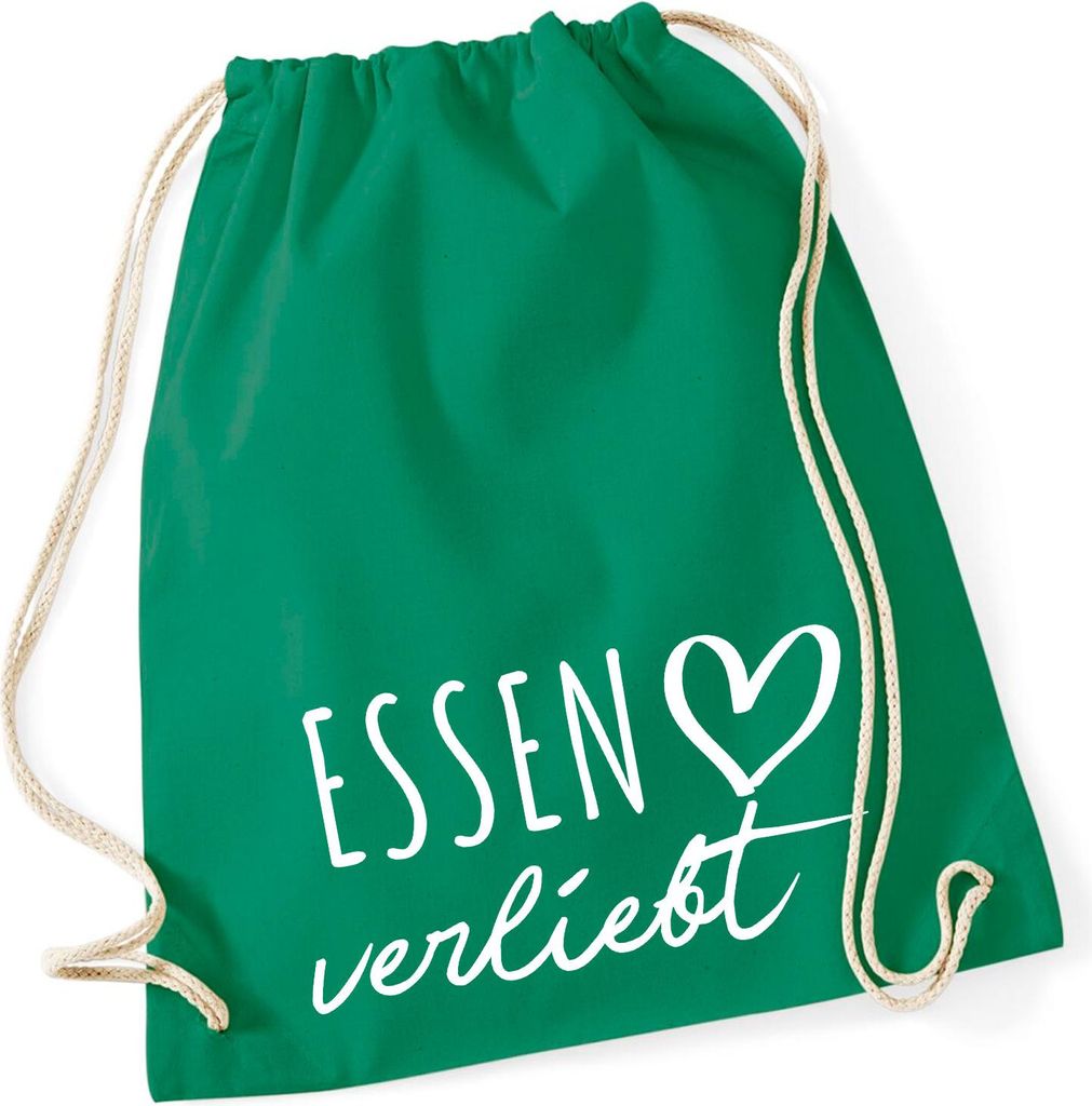 Huuraa Turnbeutel Essen verliebt 12 Liter Kelly Green Baumwolle Rucksack Geschenkidee