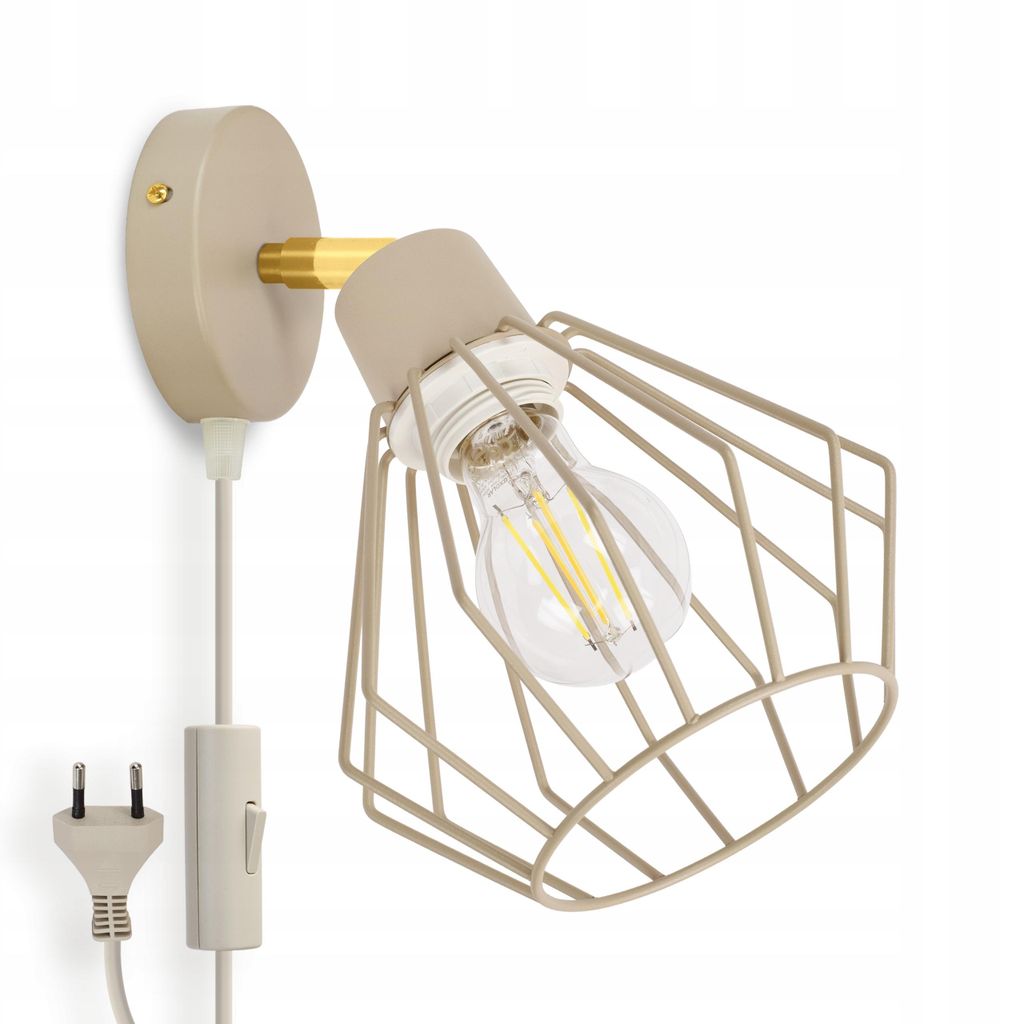 LUXOLAR - LED Wandlampe mit Schalter&stecker Beige-Grau E27 60 W - Wandleuchte Innen Schwenkbar für Wohnzimmer, Küchen - Wandbeleuchtung, Klassis...