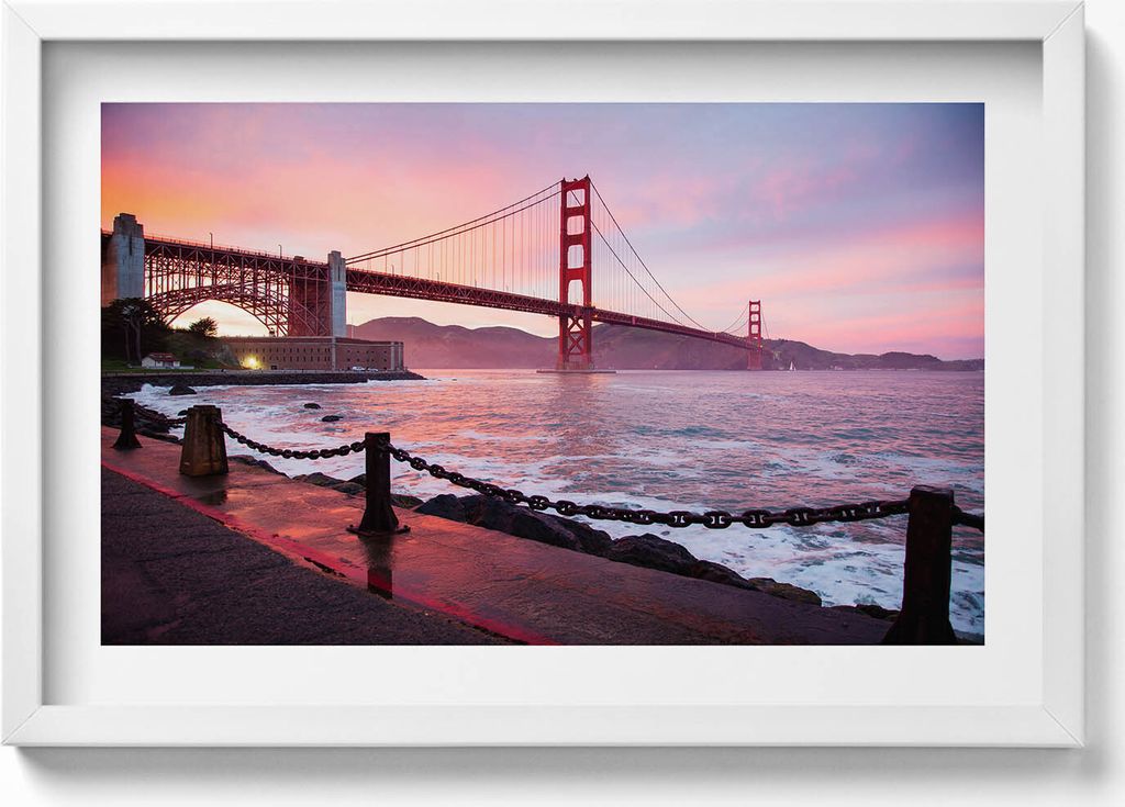 Blick auf die Golden Gate Bridge– Wandbild mit Rahmen – Gerahmtes Bild – Wanddekoration – 60x40 cm – Schwarz Rahmen