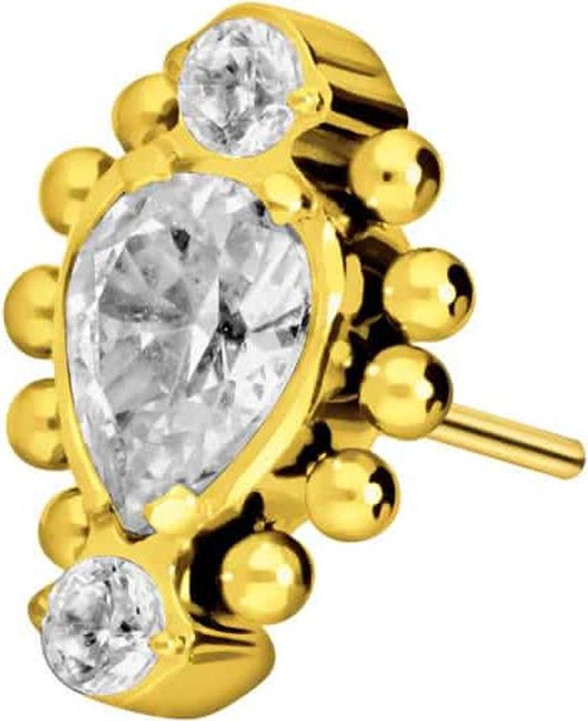 Piercing-Zubehör Titan Aufsatz mit Push Pin 3 EINGEFASSTE KRISTALLE + KUGELN