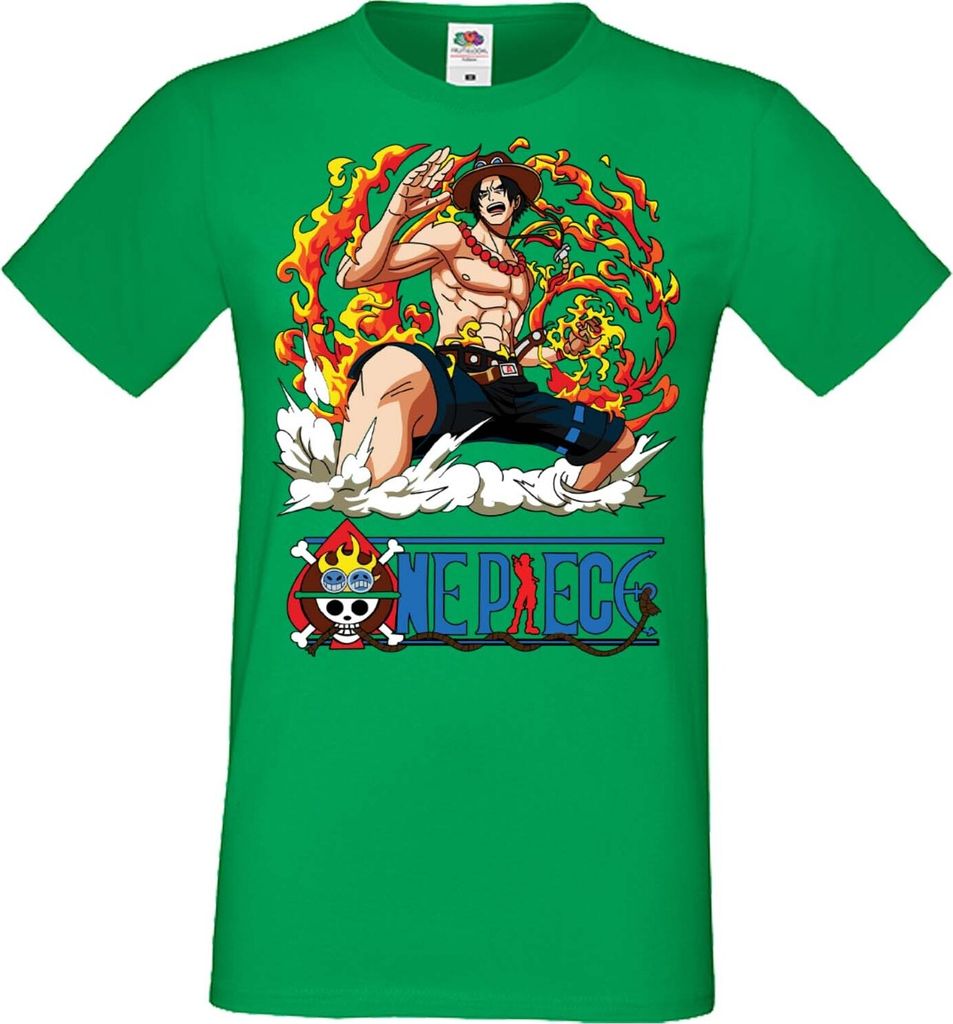 Herren T-Shirt Manga Anime One Manga Piece Anime 09 Portgas Ace, Man 3XL / Grün