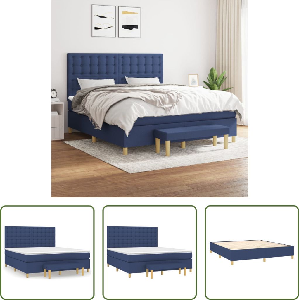 The Living Store Boxspringbett mit Matratze Blau 160x200 cm Stoff