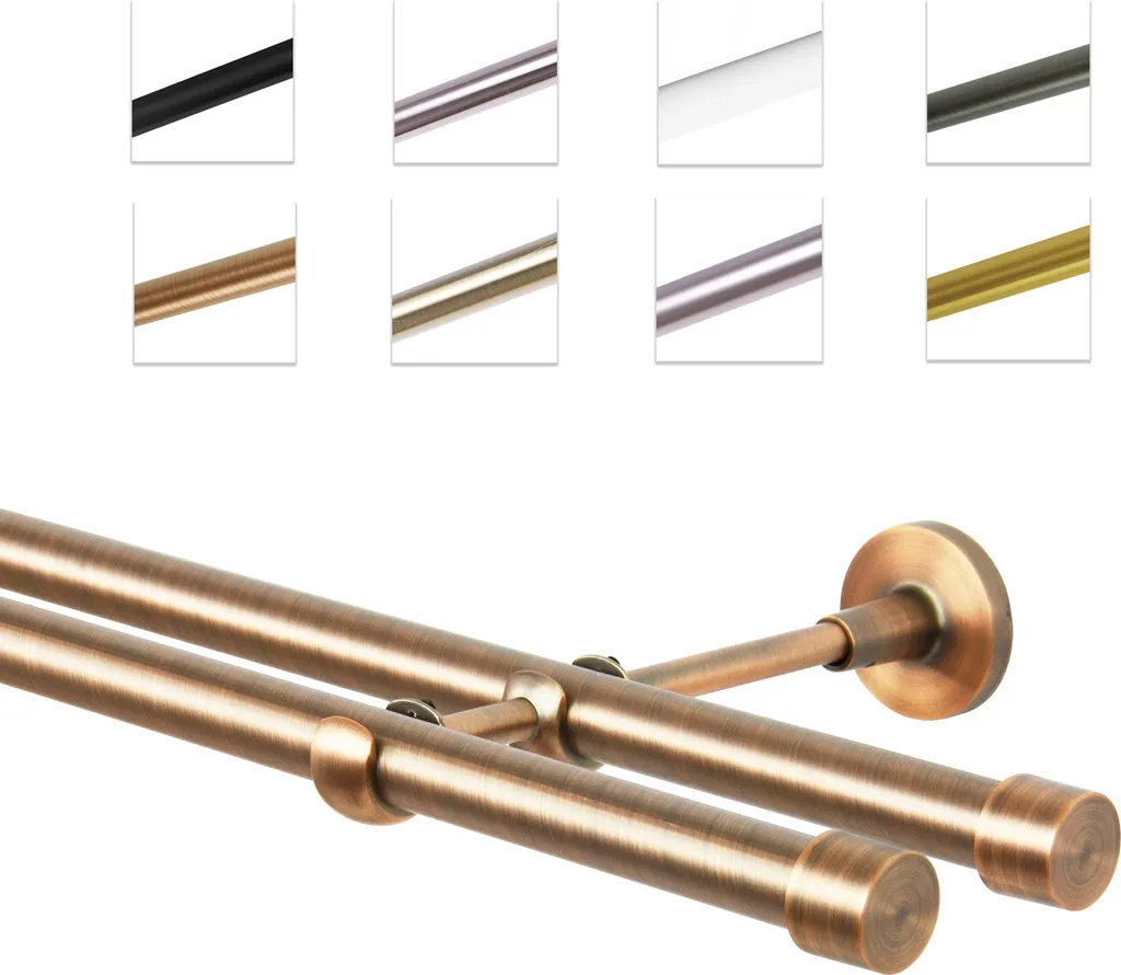 Bastone Per Tende 480 cm, Doppio, Rame, Montato A Parete
