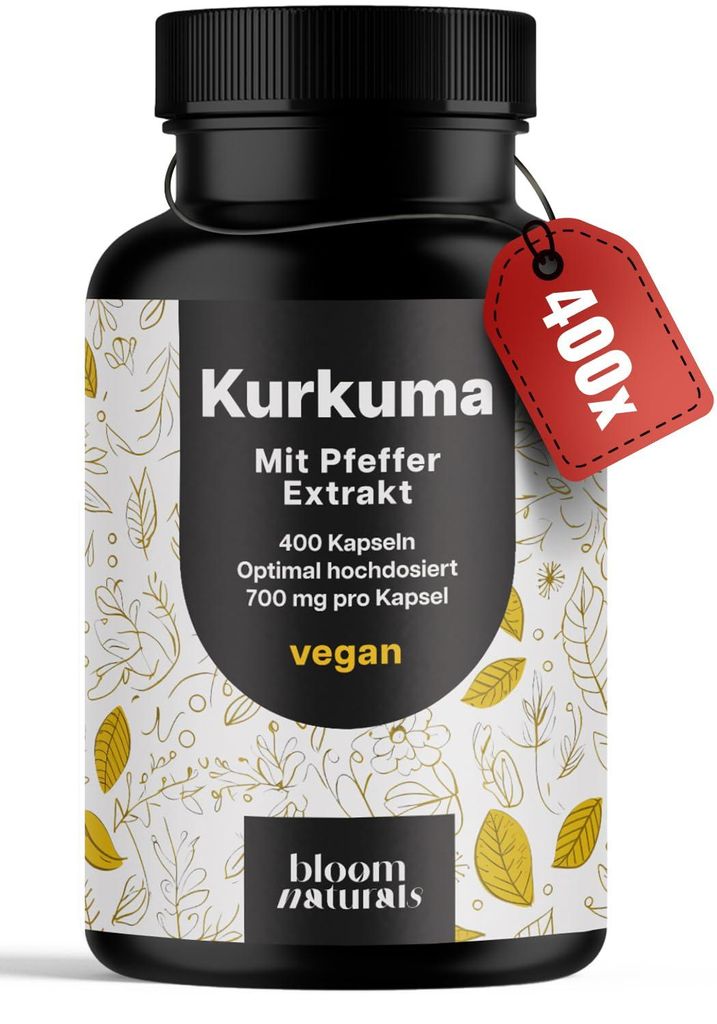 Bloom Naturals Kurkuma Kapseln 400 Stück 700mg Curcumin Produktbild 