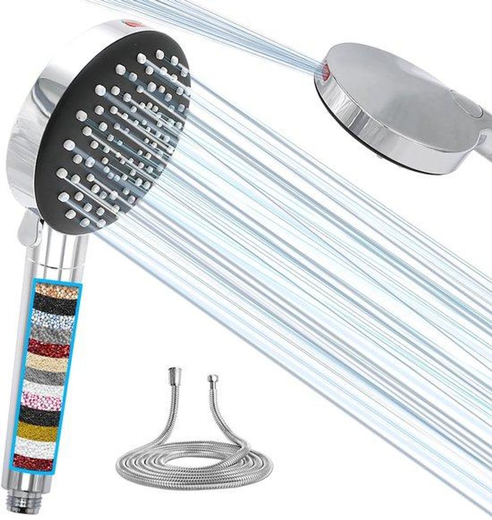 Douchekop mit Filter 6+1 Wasserarten, Wasserbesparender Duschkop mit Schlauch, Hochdruck für Hartes Wasser
