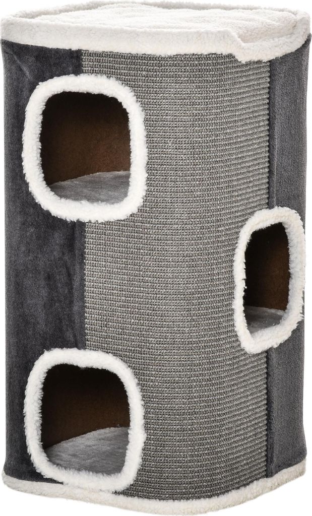 Kratztonne fš¹r Katzen Katzenkratzbaum 3 Ebenen Katzenbaum Kletterbaum fš¹r Katzen Katzenm?bel Spanplatte samtartiges Polyester Sisal Grau+Wei?...