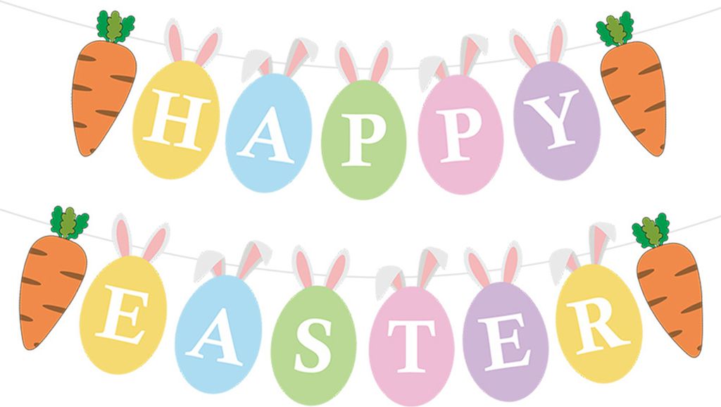 1 Set Ostern Banner Cartoon Bunny Feierliches Feier Papier Frohe Osterhasen Buntings Partyzubehör-A