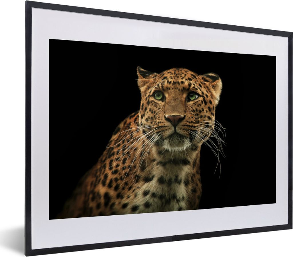 MuchoWow MuchoWow Gerahmtes Poster Panther - Schwarz - Grün 40x30 cm - Poster mit zchwarzem Bilderrahmen - Bilderrahmen - Poster im Rahmen